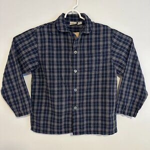 L. L. Bean Button Down Mens Medium Navy Blue Plaid Pajama Night Shirt